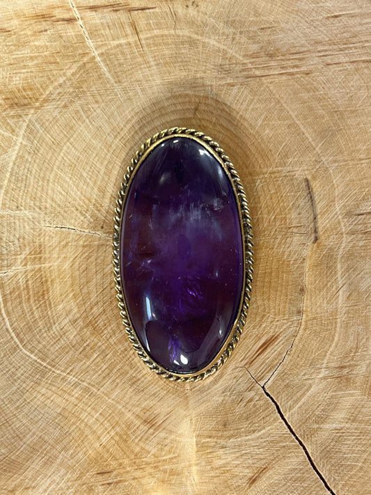 Améthyste sertie doré n°D4 (3,9cm x 2,2cm) - Solyluna Macramé