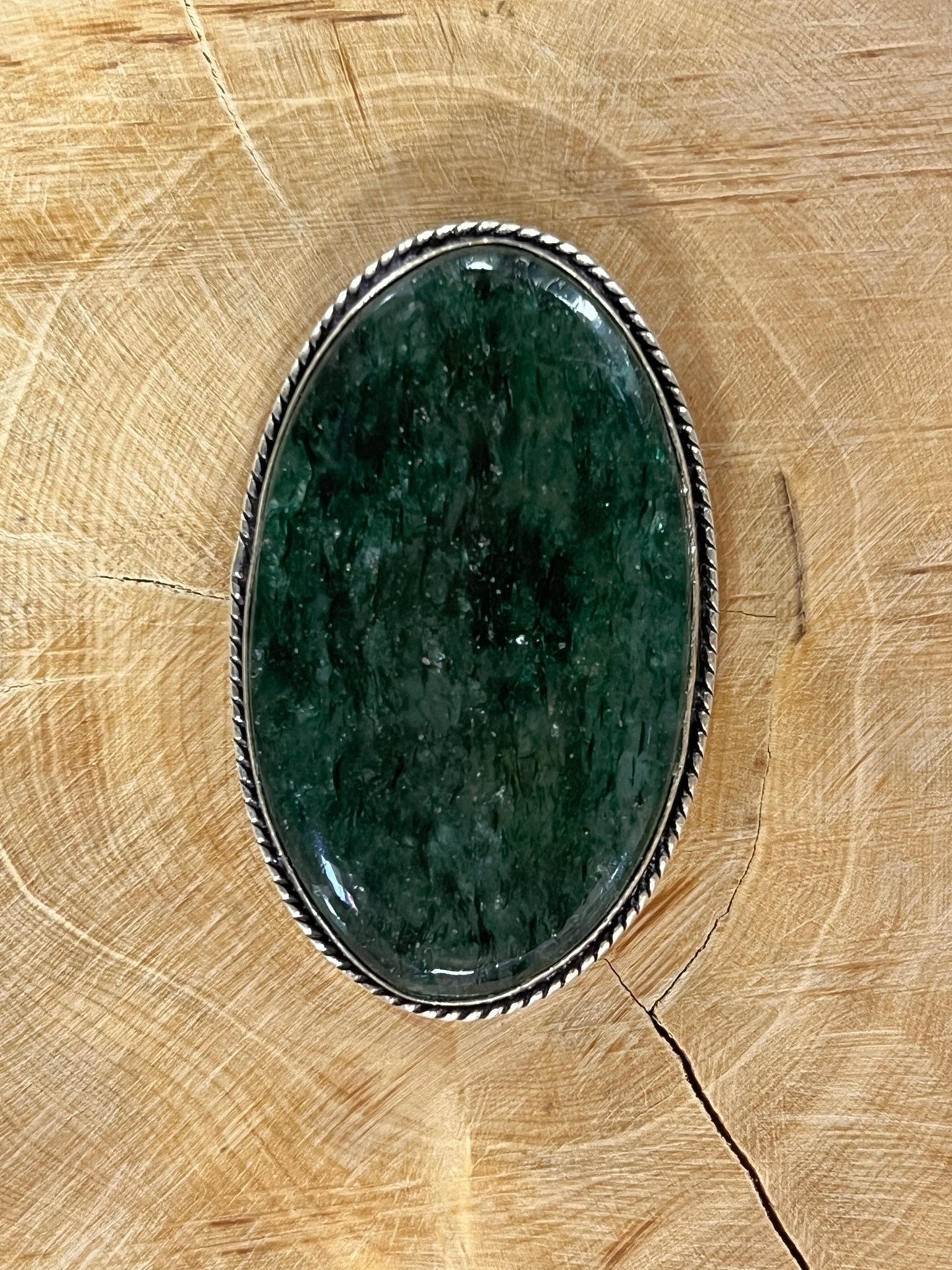 Aventurine sertie argenté n°A1 (4,7cm x 2,9cm) - Solyluna Macramé