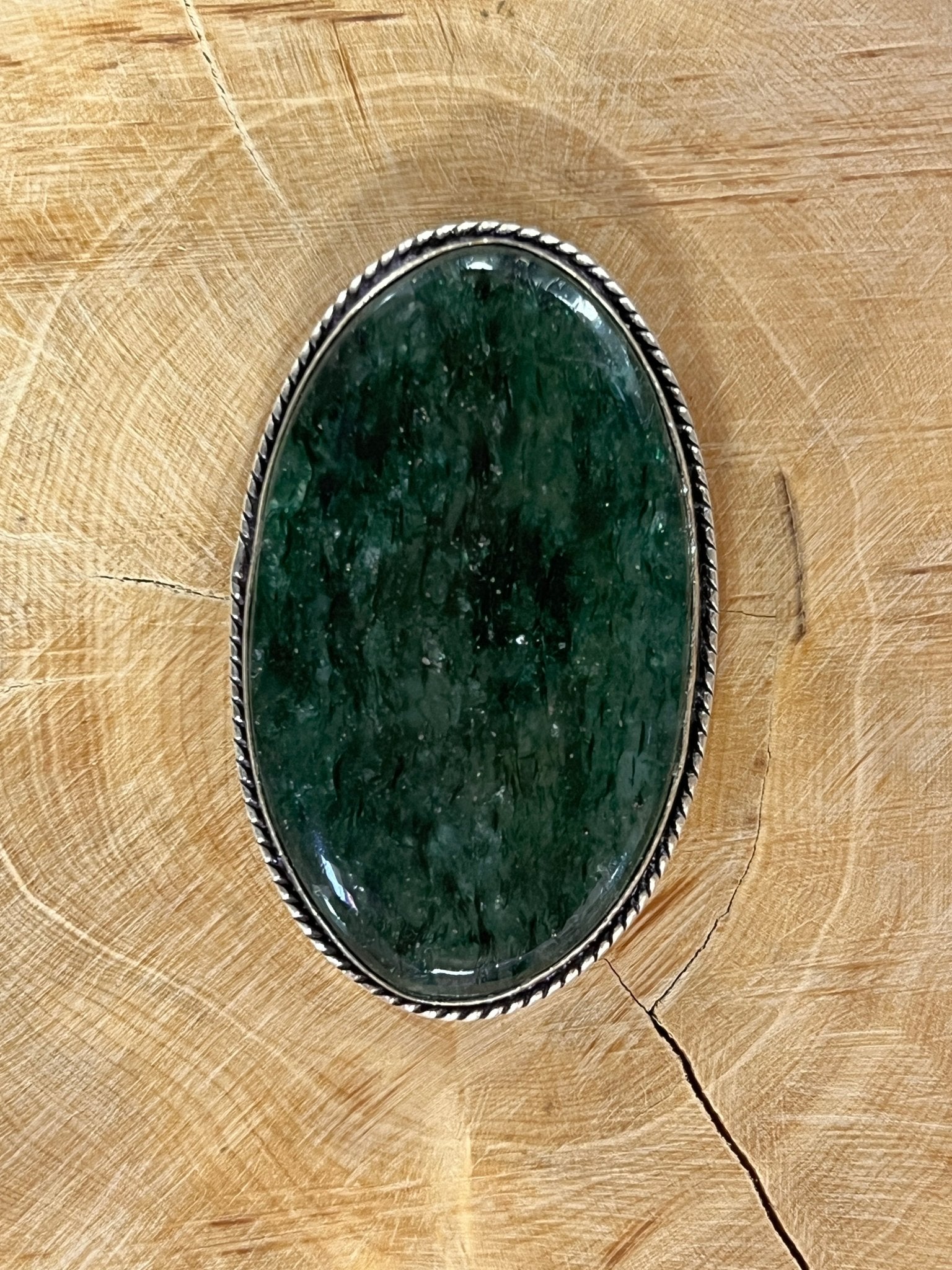 Aventurine sertie argenté n°A1 (4,7cm x 2,9cm) - Solyluna Macramé