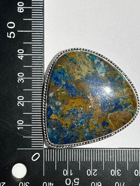 Azurite sertie argenté n°A4 (4,2cm x 3,9cm) - Solyluna Macramé