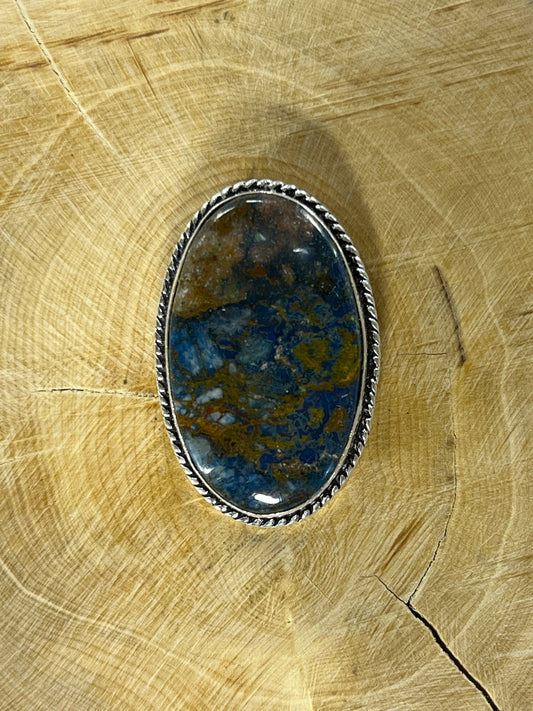 Azurite sertie argenté n°A1 (3,3cm x 2,1cm) - Solyluna Macramé