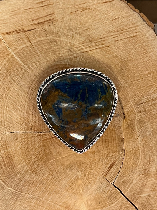 Azurite sertie argenté n°A2 (2,9cm x 2,5cm) - Solyluna Macramé