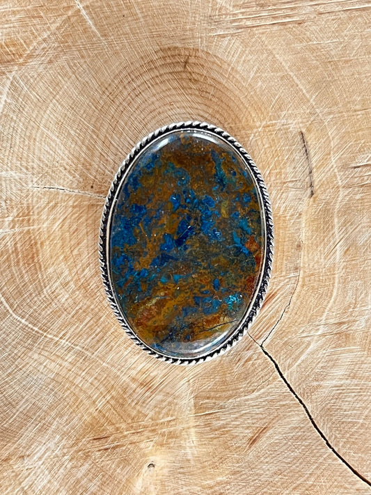 Azurite sertie argenté n°A2 (3,6cm x 2,6cm) - Solyluna Macramé