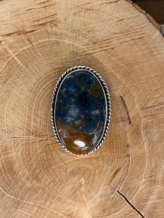 Azurite sertie argenté n°A3 (3cm x 2,7cm) - Solyluna Macramé