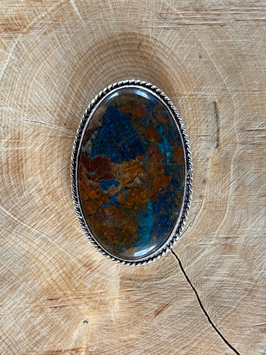 Azurite sertie argenté n°A4 (2,9cm x 2,6cm) - Solyluna Macramé