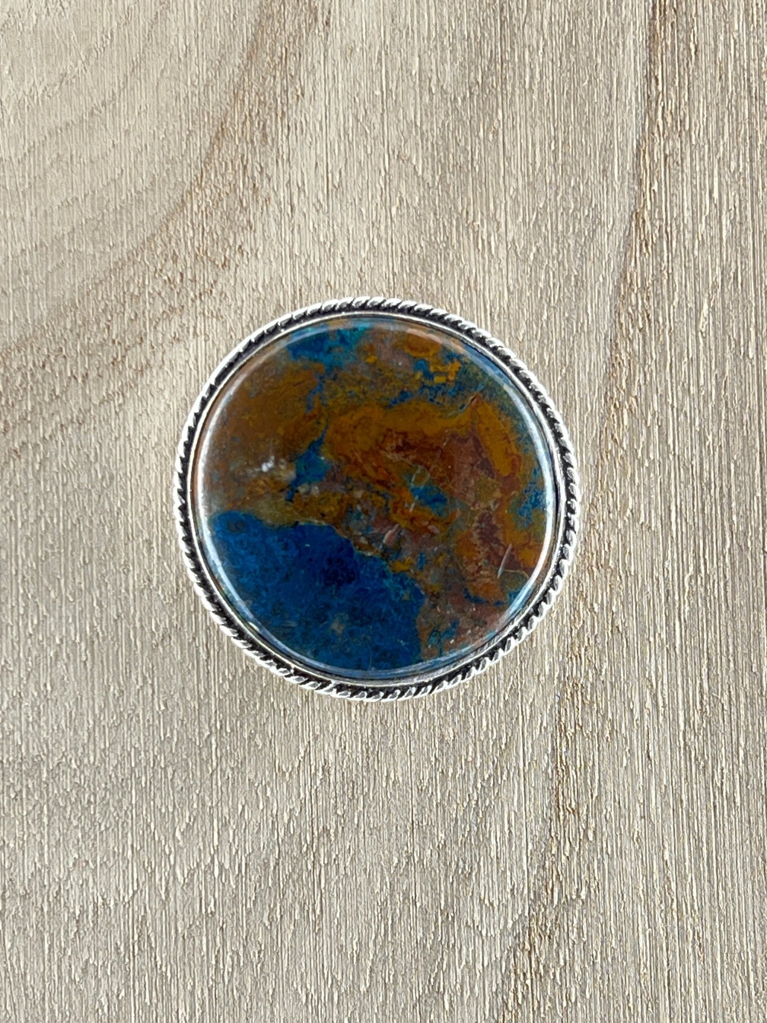 Azurite sertie argenté n°A4 (3,1cm de diamètre) - Solyluna Macramé