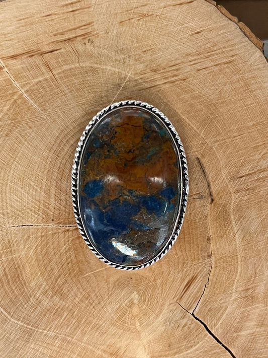 Azurite sertie argenté n°A4 (3,2cm x 2,2cm) - Solyluna Macramé