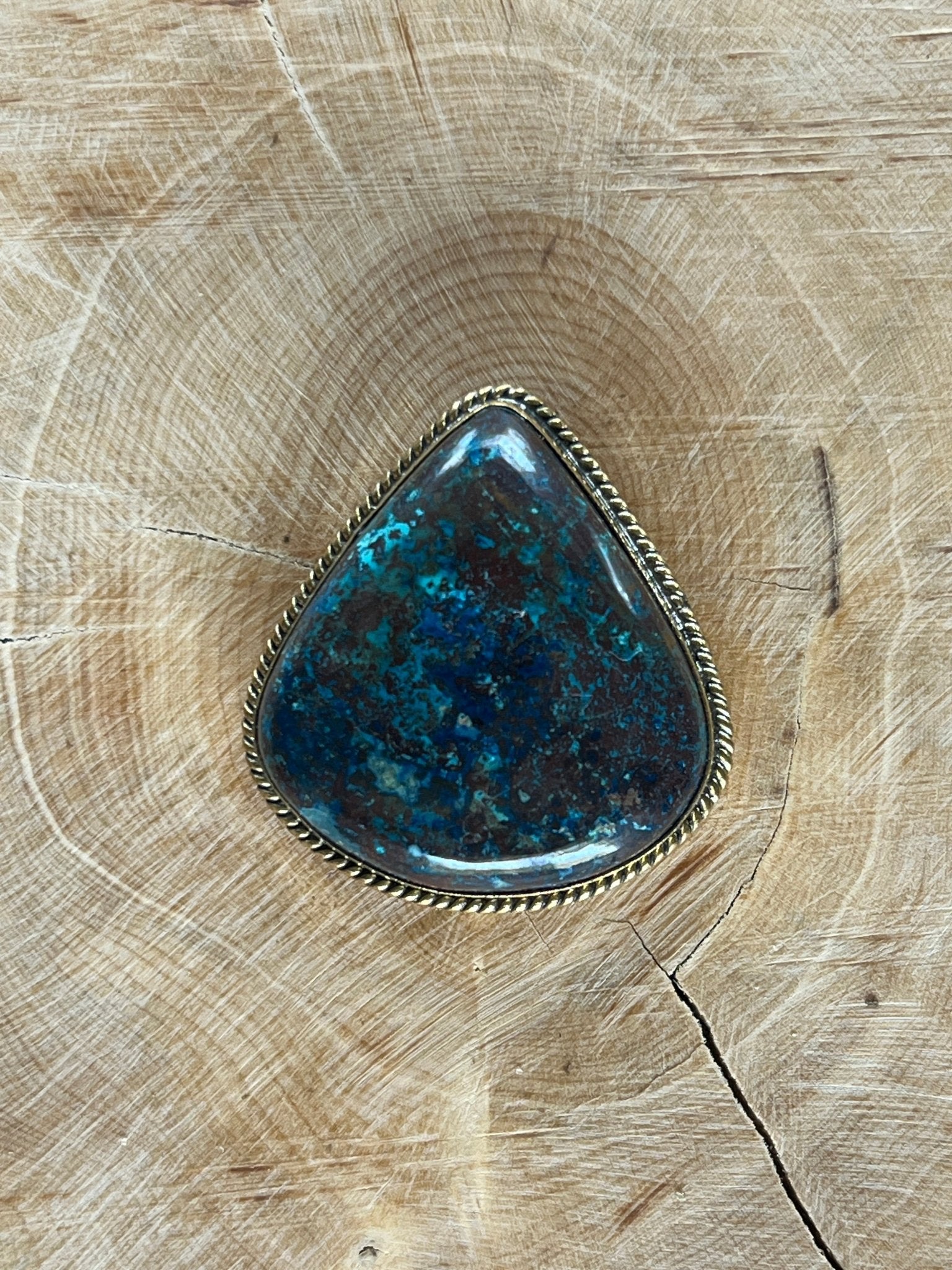 Azurite sertie doré n°D1 (3,2cm x 3cm) - Solyluna Macramé