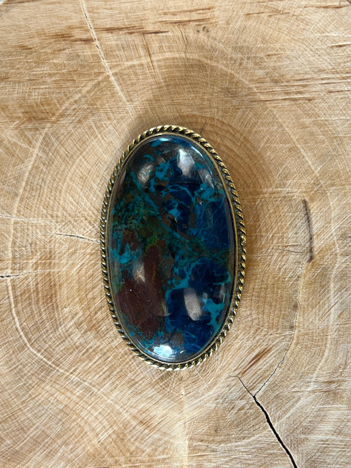 Azurite sertie doré n°D1 (4cm x 2,3cm) - Solyluna Macramé