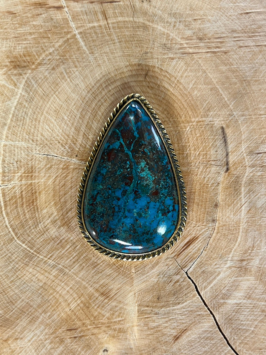 Azurite sertie doré n°D2 (3,6cm x 2,3cm) - Solyluna Macramé