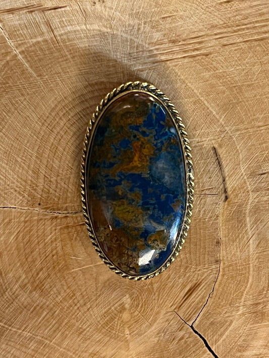 Azurite sertie doré n°D5 (3,4cm x 1,9cm) - Solyluna Macramé