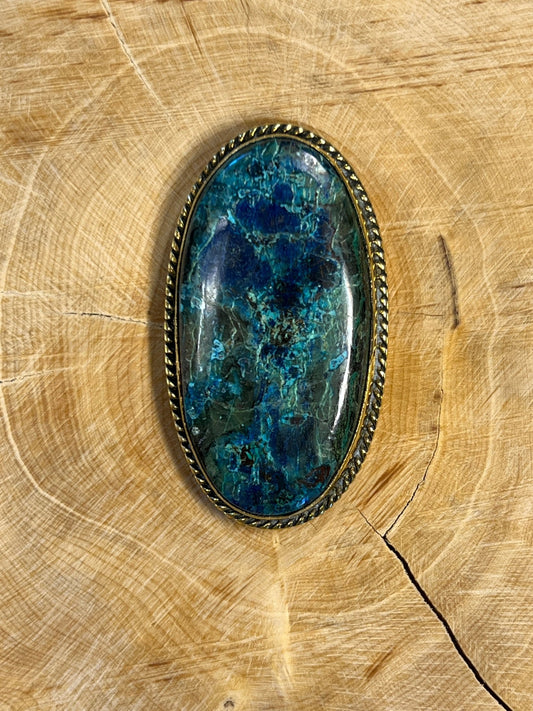 Azurite sertie doré n°D5 (4,3cm x 2,3cm) - Solyluna Macramé