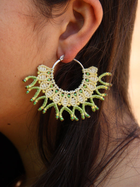 Boucles d'oreilles Margarita vertes et jaunes - Solyluna Macramé