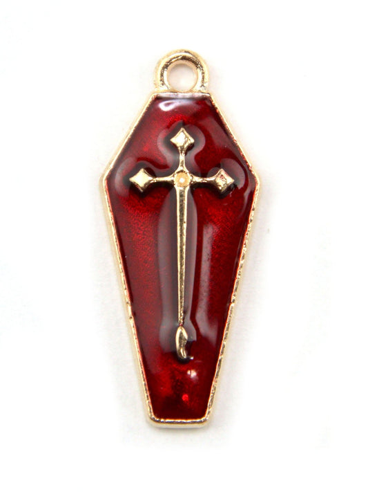 Charm cercueil croix émaillé rouge bordeaux 25mm - Solyluna Macramé