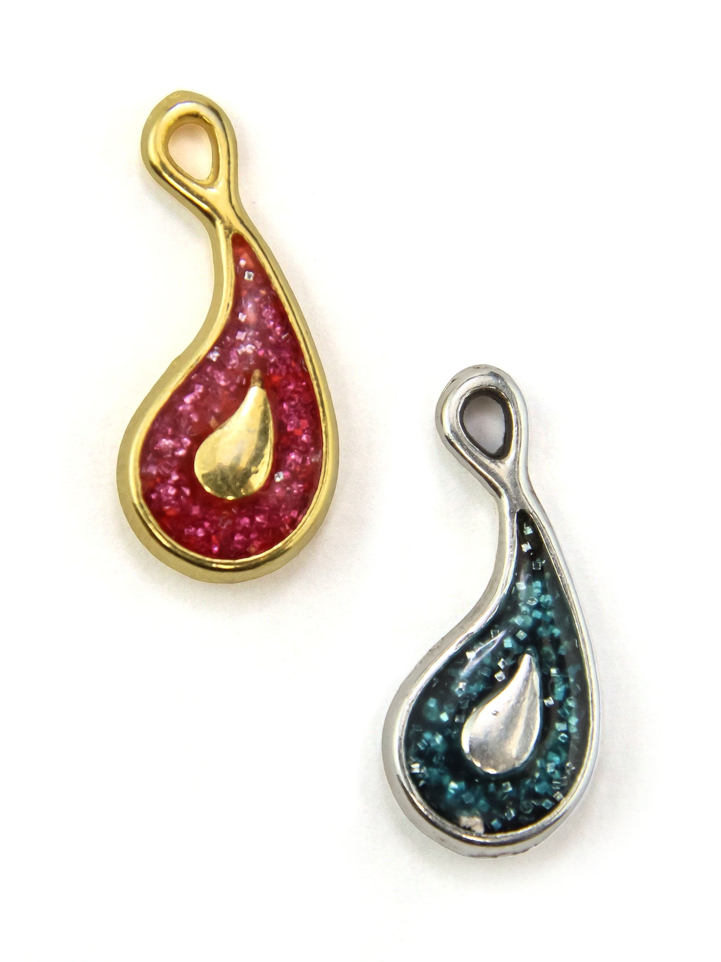 Pendentif larme paillettée zamak 18 mm