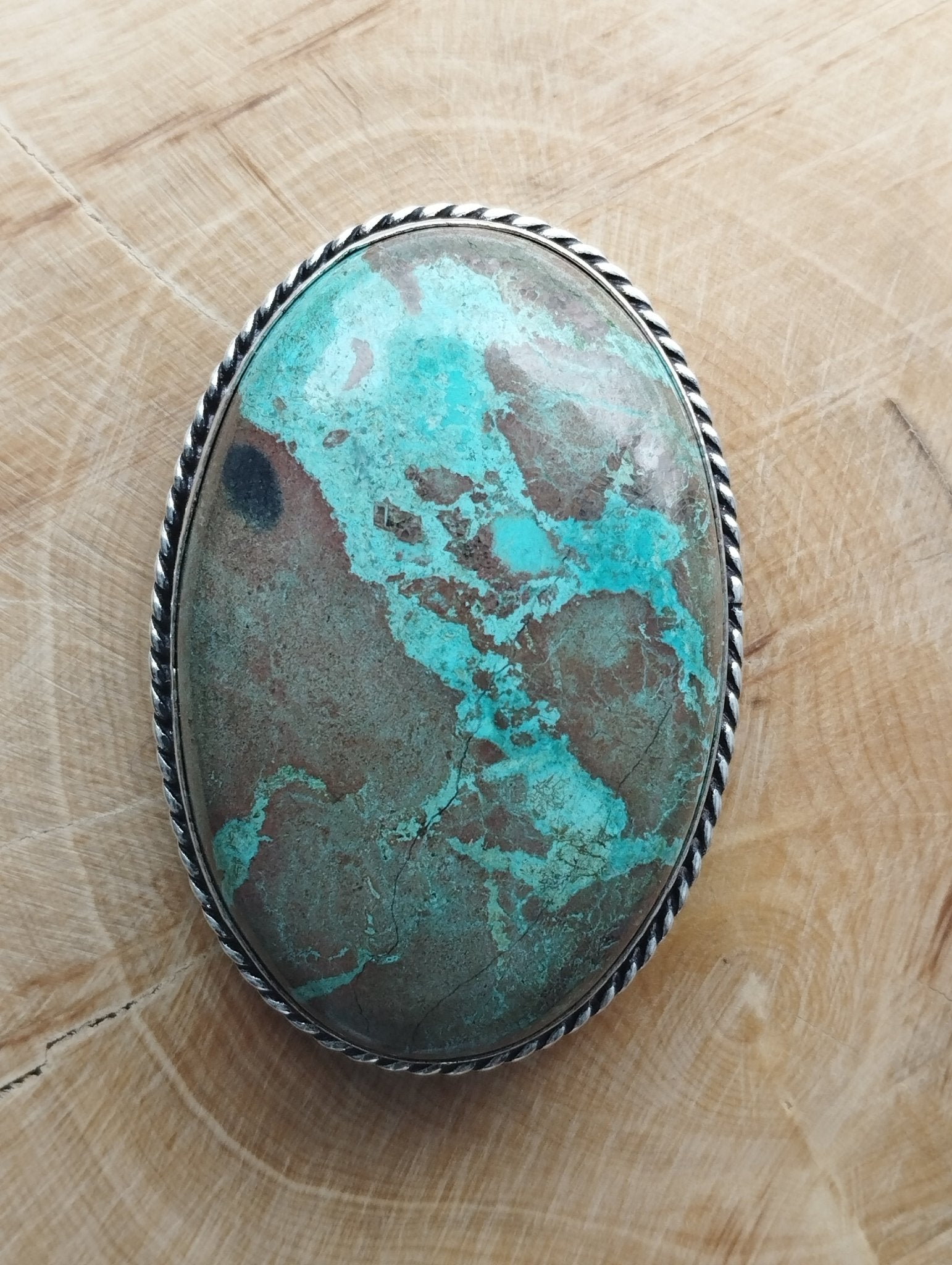 Chrysocolle sertie argenté n°A2 (4,4cm x 3,1cm) - Solyluna Macramé