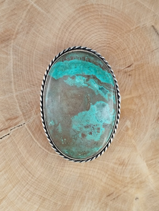 Chrysocolle sertie argenté n°A3 (3,6 cm x 2,6 cm ) - Solyluna Macramé