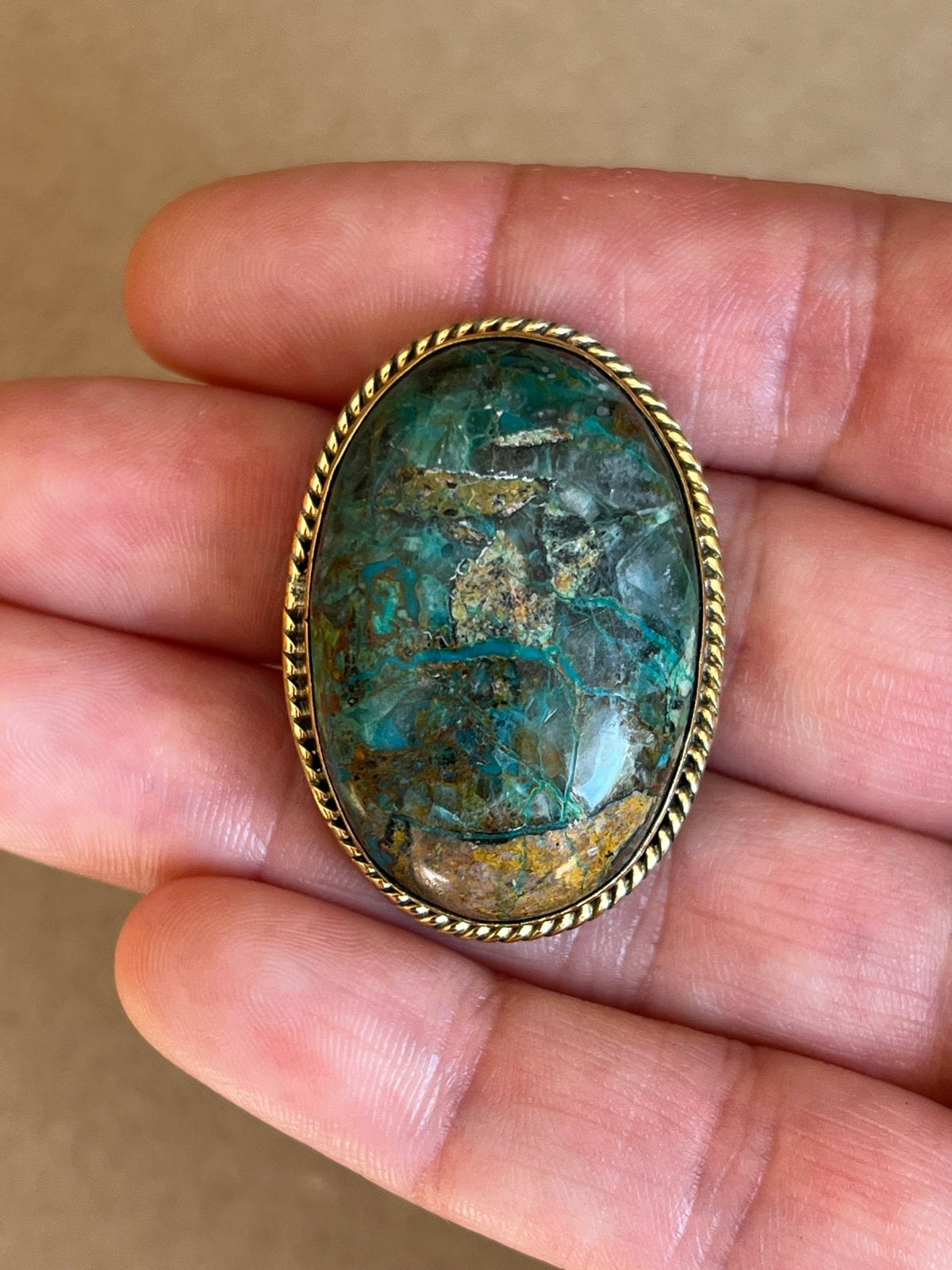Chrysocolle sertie doré n°D3 (3,5cm x 2,5cm) - Solyluna Macramé