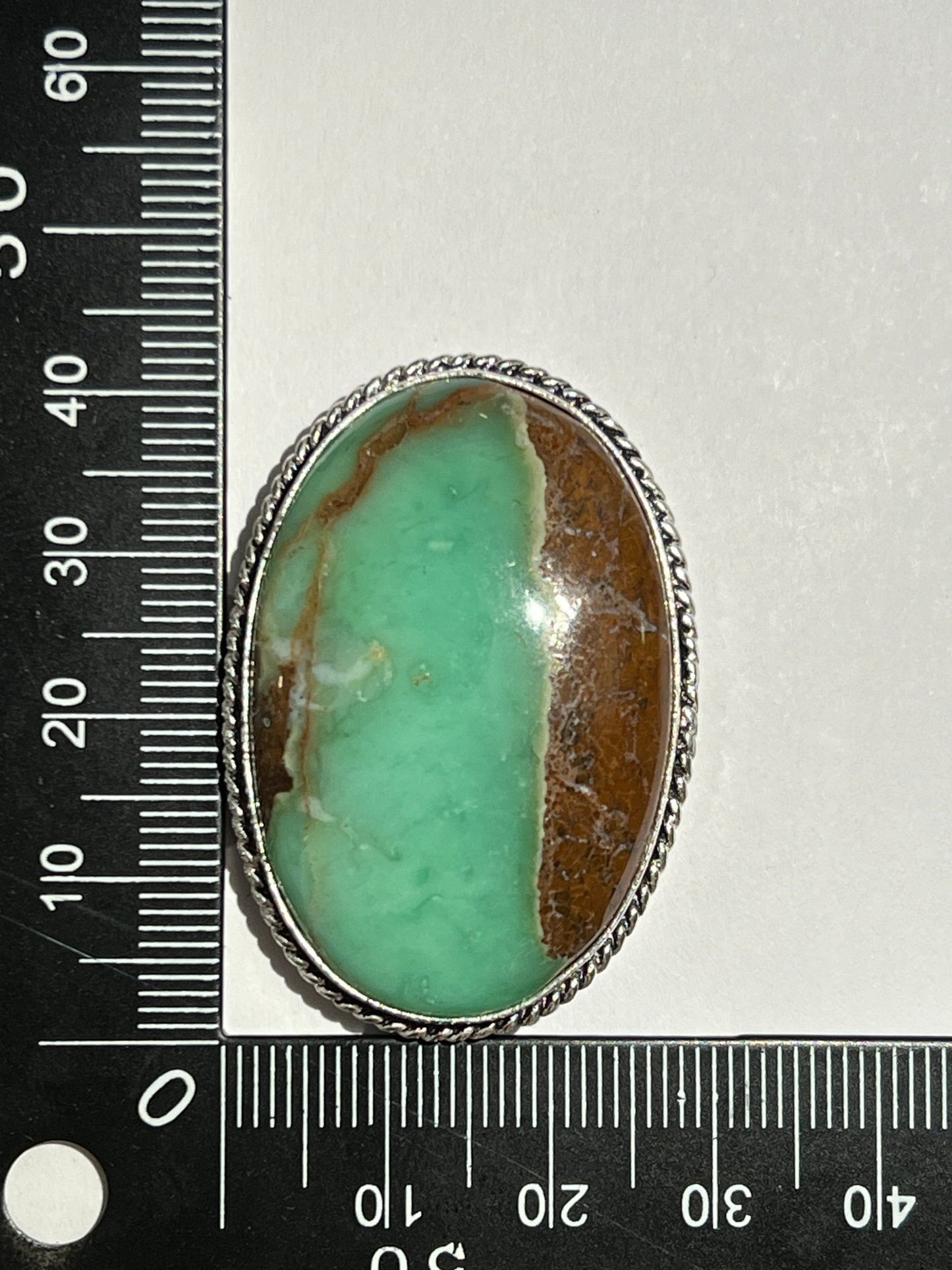 Chrysoprase sertie argenté n°A1 (4,2cm x 3cm) - Solyluna Macramé
