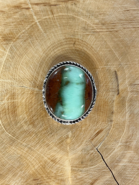 Chrysoprase sertie argenté n°A1 (2,7cm x 2,5cm) - Solyluna Macramé