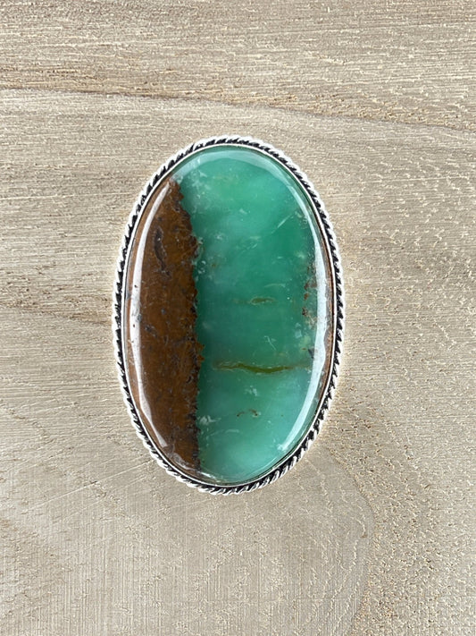 Chrysoprase sertie argenté n°A1 (4,5cm x 2,9cm) - Solyluna Macramé