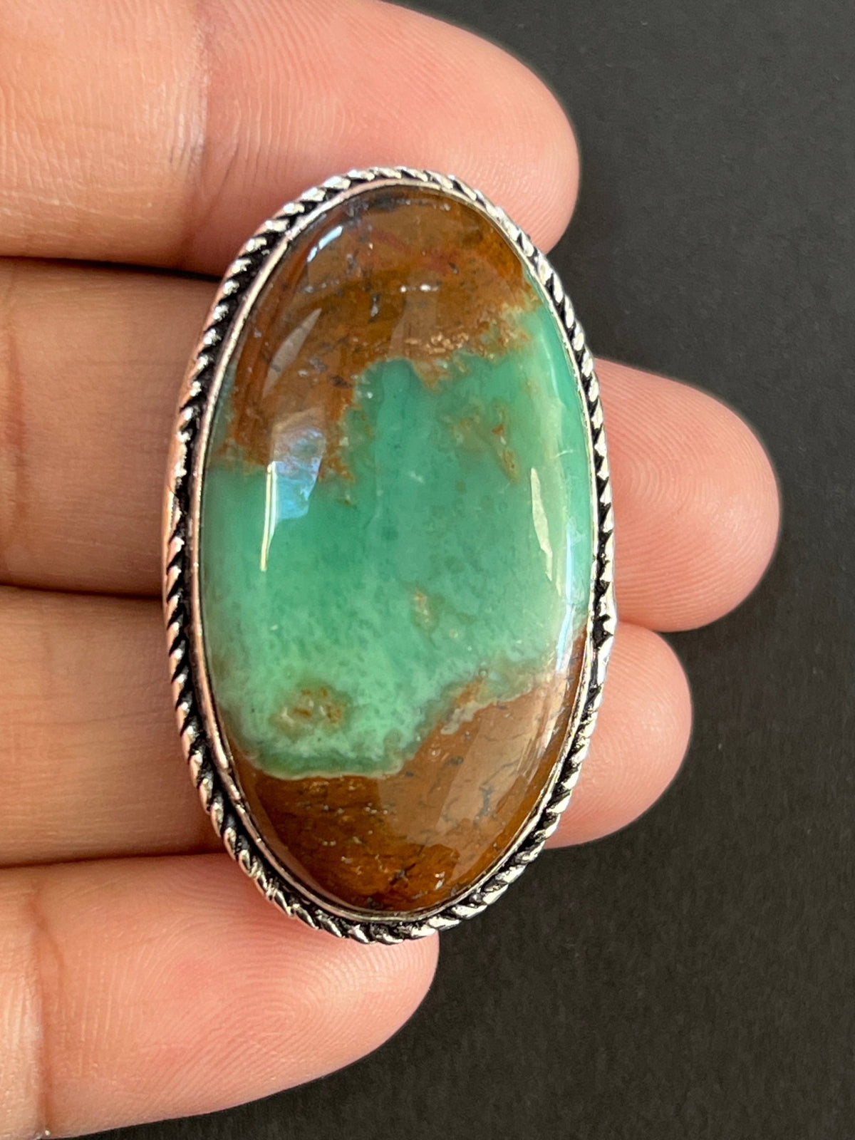 Chrysoprase sertie argenté n°A1 (4cm x 2,2cm) - Solyluna Macramé