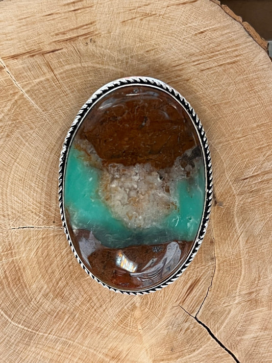 Chrysoprase sertie argenté n°A2 (4cm x 2,7cm) - Solyluna Macramé