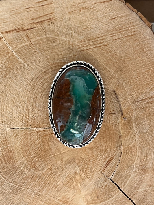 Chrysoprase sertie argenté n°A3 (3cm x 1,7cm) - Solyluna Macramé