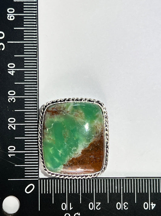 Chrysoprase sertie argenté n°A4 (2,9cm x 2,6cm) - Solyluna Macramé