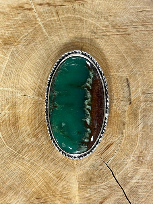 Chrysoprase sertie argenté n°A4 (4,1cm x 2,4cm) - Solyluna Macramé