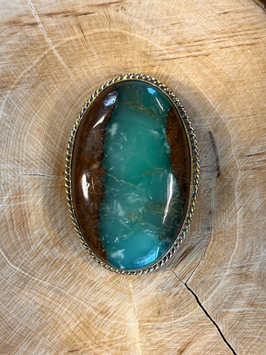 Chrysoprase sertie doré n°D1 (4,2cm x 2,8cm) - Solyluna Macramé