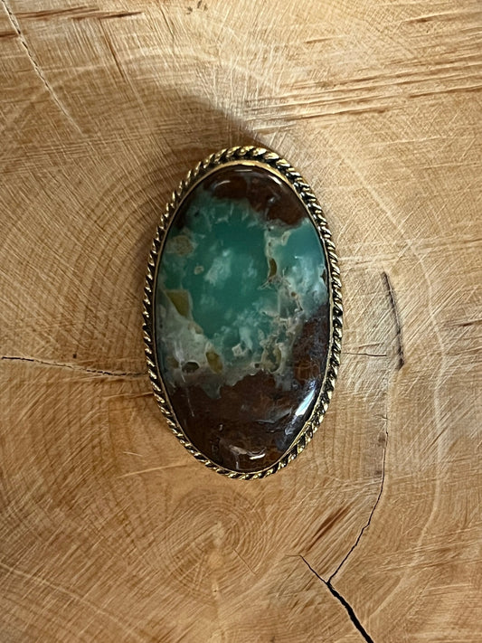 Chrysoprase sertie doré n°D3 (3cm x 1,8 cm) - Solyluna Macramé