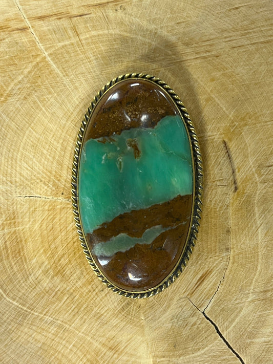 Chrysoprase sertie doré n°D3 (4,2cm x 2,4cm) - Solyluna Macramé