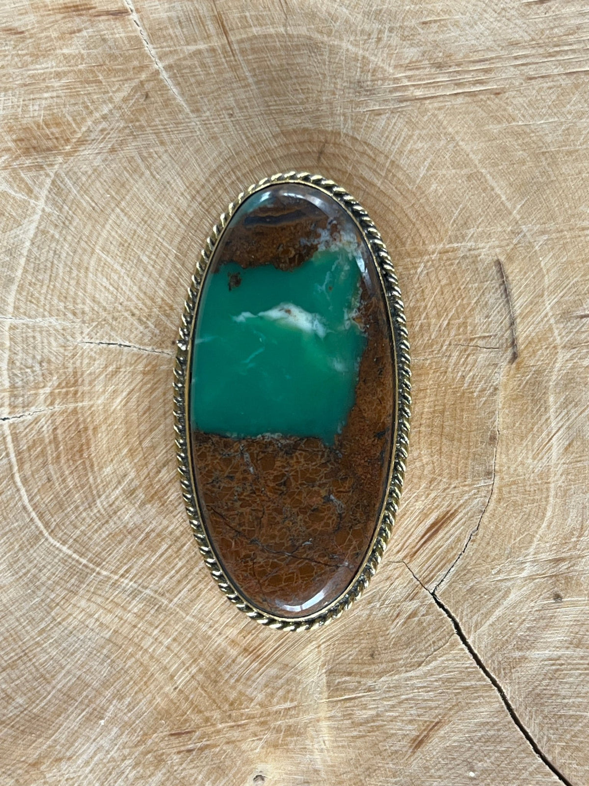 Chrysoprase sertie doré n°D4 (4,4cm x 2,3cm) - Solyluna Macramé