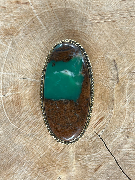 Chrysoprase sertie doré n°D4 (4,4cm x 2,3cm) - Solyluna Macramé