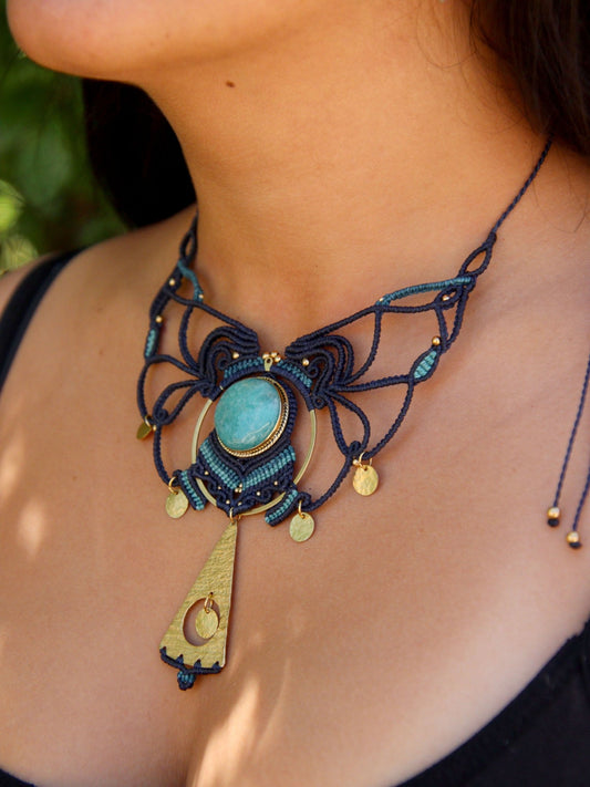 Collier Blue Butterfly - Solyluna Macramé
