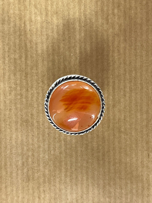 Cornaline sertie argenté n°A3 (2,2cm x 2,2cm) - Solyluna Macramé