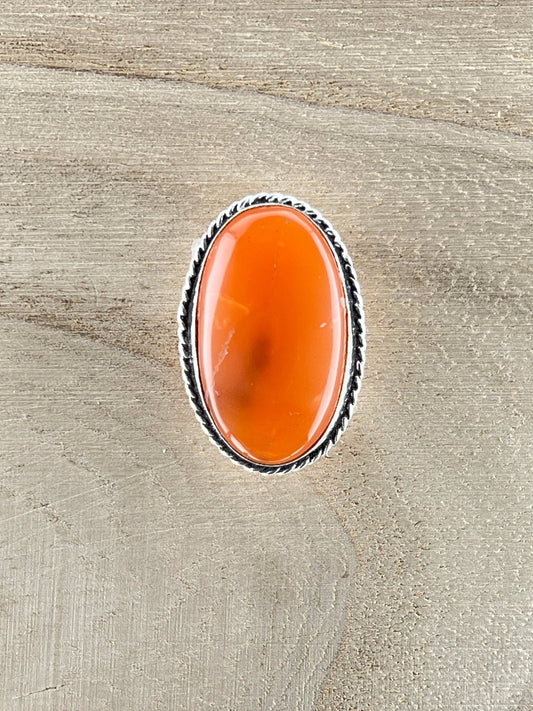 Cornaline sertie argenté n°A3 (3cm x 2cm) - Solyluna Macramé