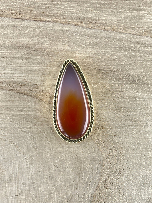 Cornaline sertie doré n°D2 (3,3cm x 1,6cm) - Solyluna Macramé