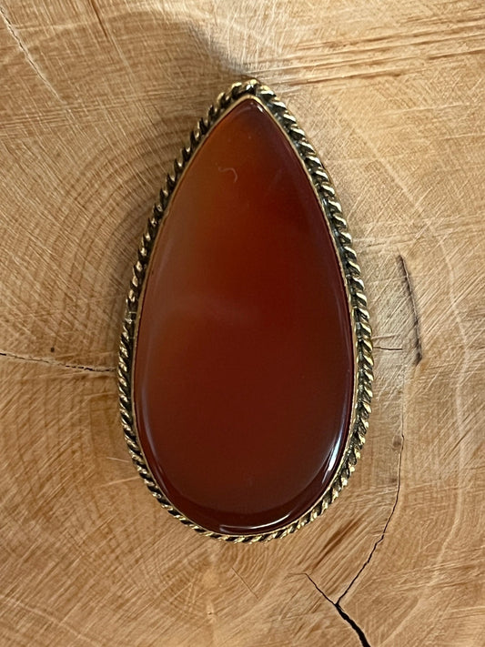 Cornaline sertie doré n°D2 (3,9cm x 2cm) - Solyluna Macramé