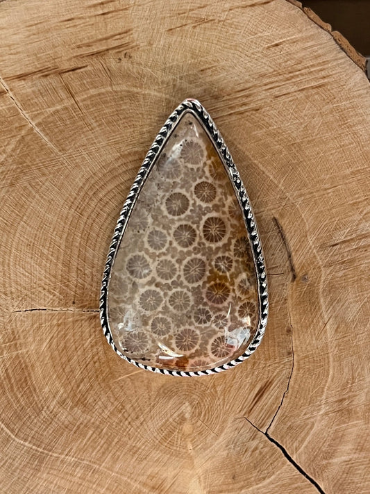 Fossile Corail sertie argenté n°A1 (4cm x 2cm) - Solyluna Macramé