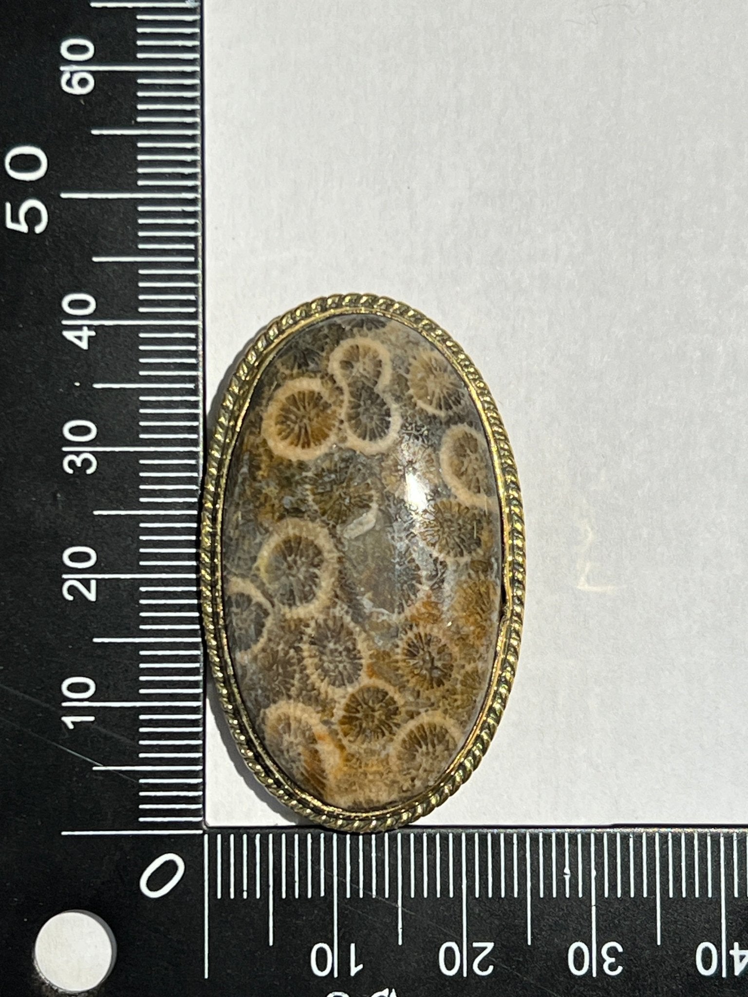 Fossile Corail sertie doré n°D2 (4,1cm x 2,4cm) - Solyluna Macramé