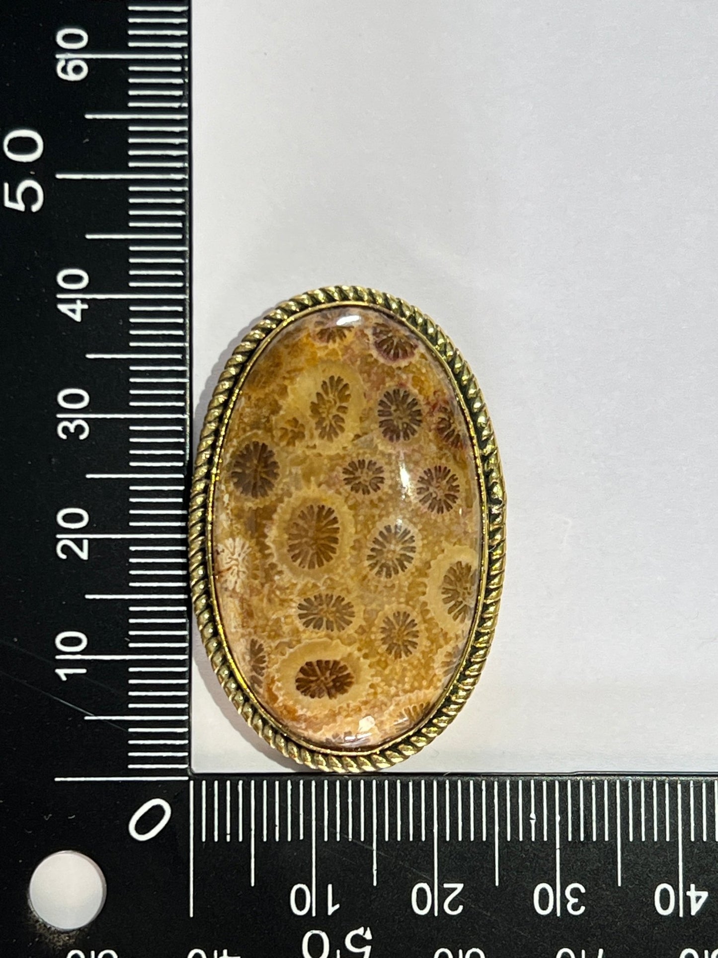 Fossile Corail sertie doré n°D1 (4cm x 2,6cm) - Solyluna Macramé