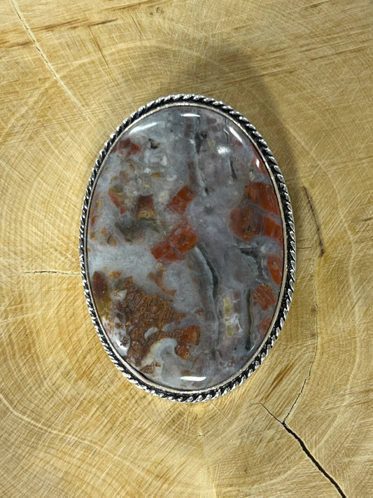 Jaspe sertie argenté n°A3 (4,2cm x 3cm) - Solyluna Macramé