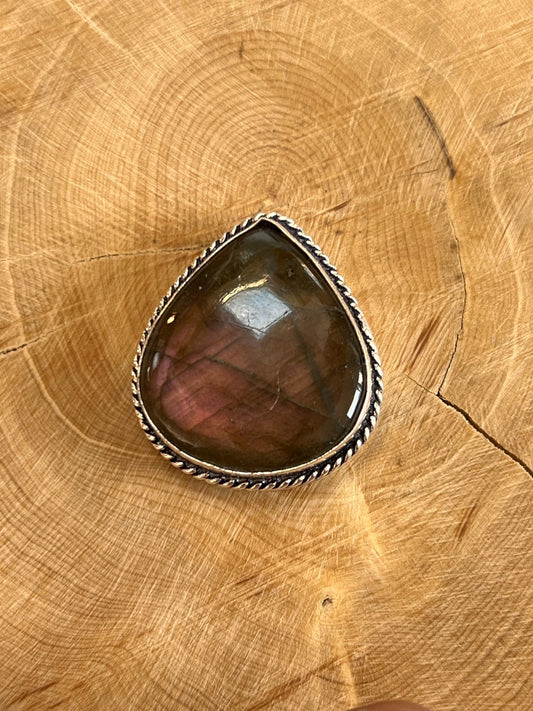 Labradorite sertie argenté n°A1 (2,9cm x 2,6cm) - Solyluna Macramé