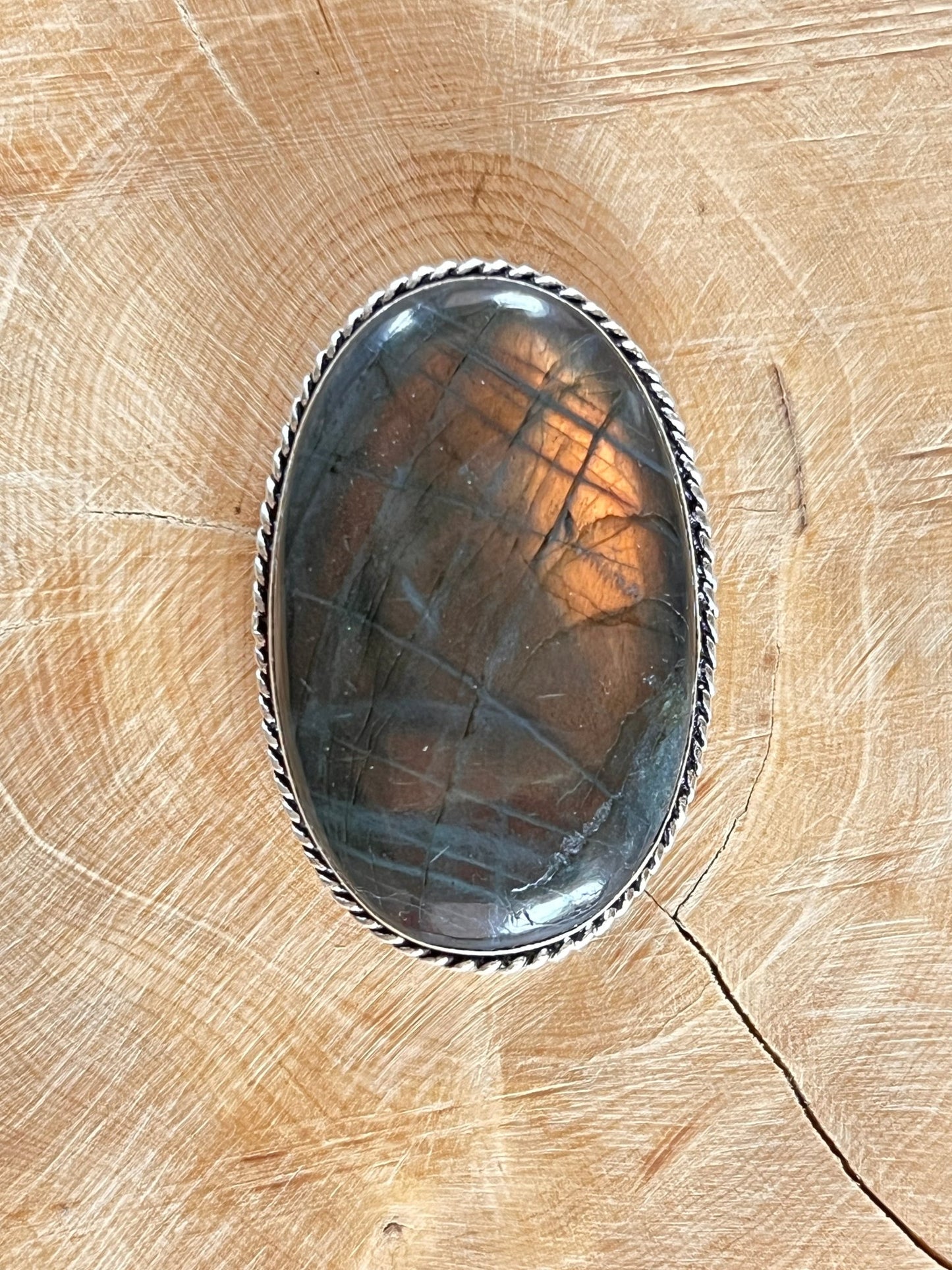 Labradorite sertie argenté n°A1 (4,1cm x 2,7cm) - Solyluna Macramé