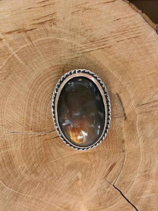 Labradorite sertie argenté n°A3 (2,7cm x 1,8cm) - Solyluna Macramé