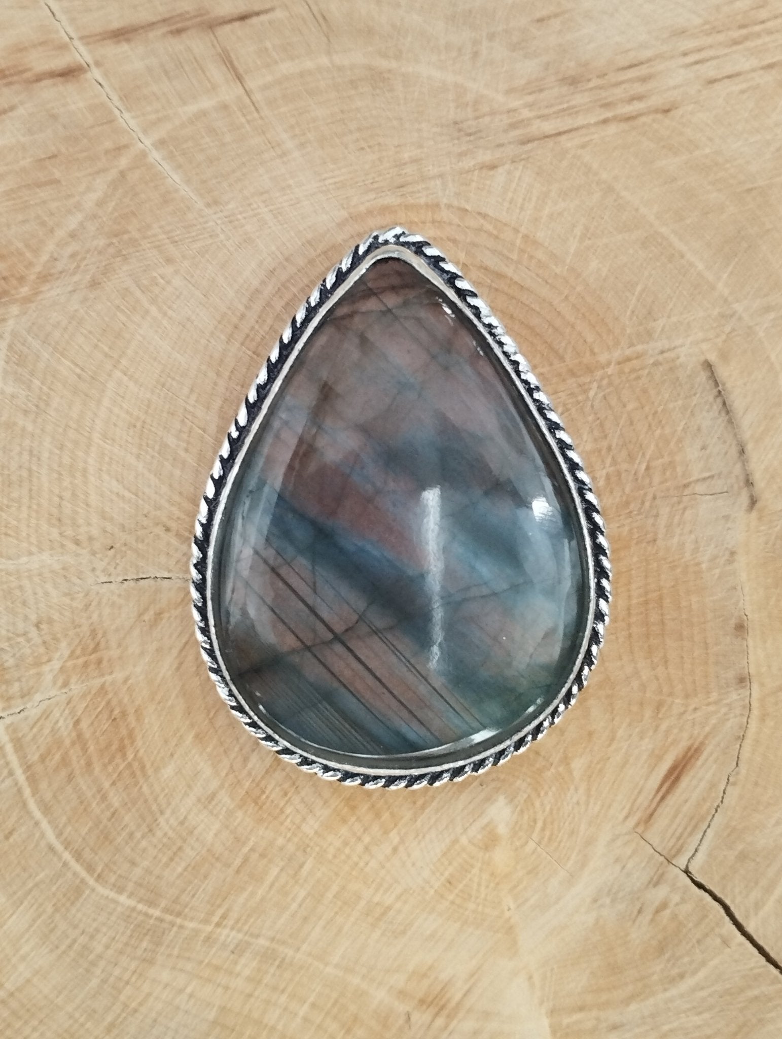 Labradorite sertie argenté n°A5 (3,5cm x 2,6cm) - Solyluna Macramé