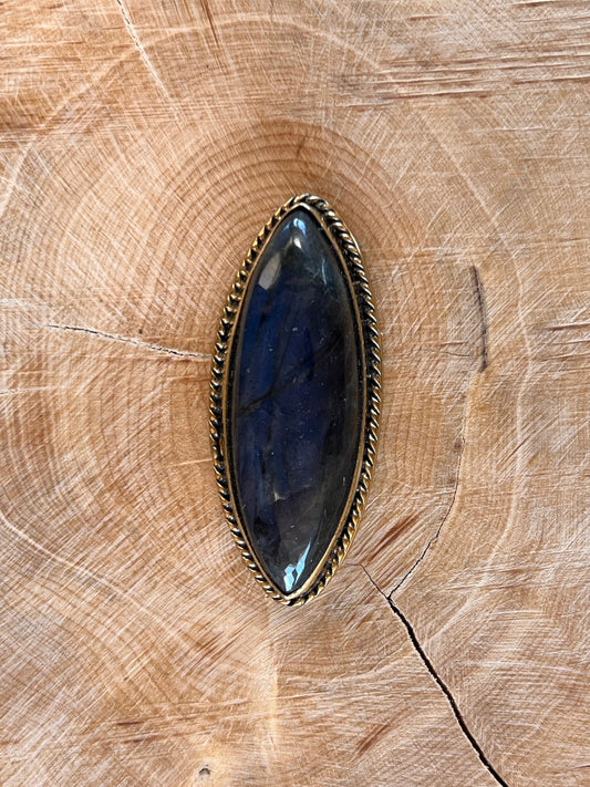 Labradorite sertie doré n°D2 (4cm x 1,7cm) - Solyluna Macramé