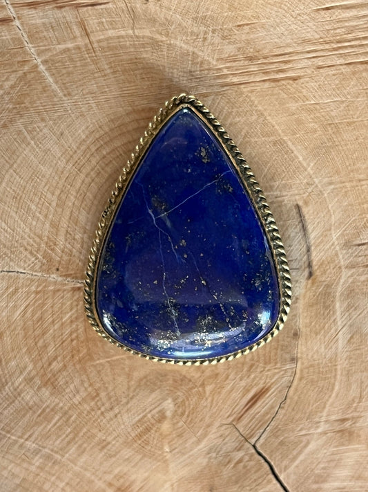 Lapis Lazuli sertie doré n°D3 (3,3m x 2,2cm) - Solyluna Macramé